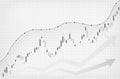 Financial candles uptrend stock chart, with indicators are on white background. Bull market. Vector illustration Royalty Free Stock Photo