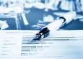 Financial chart and graph near business fountain pen Royalty Free Stock Photo