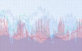 Financial chart with line graph, bar chart and stock numbers in stock market on blue color background Royalty Free Stock Photo