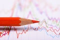 Financial chart and pencil shows success at stock market