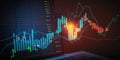 Financial chart with stock market or forex data plotted on candlestick graph. Finance and investment concept. Generative AI