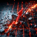 Financial collapse 3D chart shatters, bold red arrow plummets dramatically Royalty Free Stock Photo