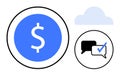 Financial communication and cloud data storage concept with dollar sign and speech bubbles Royalty Free Stock Photo