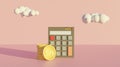 Financial concept with calculator and gold coin money . 3d illustration rendering