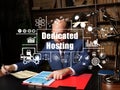 Financial concept about Dedicated Hosting with bald man checking agreement document on background