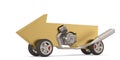 Financial concept engine arrow on wheels. 3D illustration