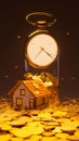 Financial concept house, gold, time, real estate investment