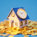 Financial concept house, gold, time, real estate investment