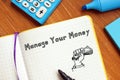 Financial concept meaning Manage Your Money with phrase on the page Royalty Free Stock Photo