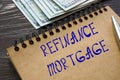 Financial concept meaning REFINANCE MORTGAGE with phrase on the piece of paper