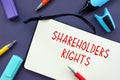 Financial concept meaning Shareholders Rights with sign on the sheet