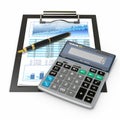 Financial concept. Stock chart, calculator and pen. Royalty Free Stock Photo