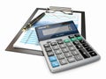 Financial concept. Stock chart, calculator and pen. Royalty Free Stock Photo