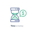 Financial consulting, investment advice service, time is money line icon