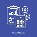 Financial courses linear vector icon on purple background. White contour pictogram of accounting process