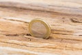 Financial crisis concept. Euro coin on old wooden background Royalty Free Stock Photo