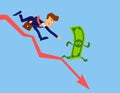 Financial crisis concept. Money loss. Money inflation vector design. Businessman chasing money. Stock crash cartoon illustration Royalty Free Stock Photo