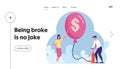 Financial Crisis, Inflation, Bankruptcy, Capital Loss Landing Page Template. Male Character Inflate Balloon