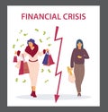 Financial crisis, social imbalance, inequality in flat vector illustration