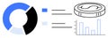 Financial Data Analysis with Pie Chart, Coin, and Bar Graph Representation Royalty Free Stock Photo