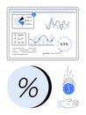 Financial Data Analytics with Graphs, Charts, Percentage Symbol, and Money Transaction Elements Royalty Free Stock Photo