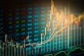 Financial data on a monitor,candle stick graph of stock market ,