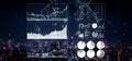 Financial Data Visualization with Stock Market Charts and Graphs in Night Cityscape Background Impute Royalty Free Stock Photo