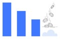 Financial decline represented with bar graph and coins falling into cloud symbolizing loss Royalty Free Stock Photo