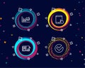 Financial diagram, Feedback and Tablet pc icons. Verify sign.