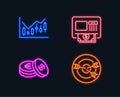 Financial diagram, Savings and Atm icons. Targeting sign. Candlestick chart, Cash coins, Money withdraw.