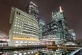 Financial district Canary Wharf in London by night Royalty Free Stock Photo