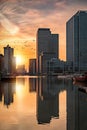 The financial district Canary Wharf in London during sunset Royalty Free Stock Photo