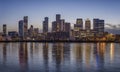 The financial district of London, Canary Wharf, during dusk