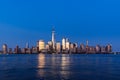 Financial District skyscrapers and Hudson River at dusk. Lower Manhattan, New York City Royalty Free Stock Photo