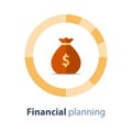 Financial diversification, budget plan, circle diagram