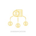 Financial diversification line icon with coins