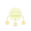 Financial diversification, money split line icon