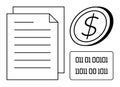 Financial Document, Digital Code Statistics, and Money Symbol for Technology and Finance Themes Royalty Free Stock Photo