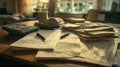 Financial Documents Spread Across A Wooden Tabletop Royalty Free Stock Photo