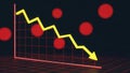 A yellow line graph dramatically declines on a red grid background, symbolizing a financial crisis or market downturn. Royalty Free Stock Photo