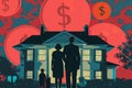 Financial Dreams and Family Goals: Silhouette of Family Looking at Home with Dollar Sign