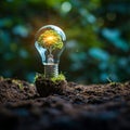 Financial ecology Light bulb, globe, and small tree symbolize business energy