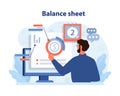 Financial expert analyzing a detailed balance sheet.