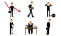 Financial Failures Of Company And Office Worker Or Accountant. Businessman Arrested For Debts Vector Illustration Set