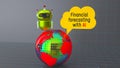 Financial forecasting with AI text message banner. AI robot.