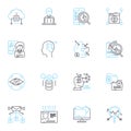 Financial forecasting linear icons set. Projection, Budgeting, Trending, Analysis, Planning, Anticipation, Estimation