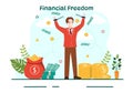 Financial Freedom Vector Illustration with Coins and Dollar to Save Money, Investment, Eliminate Debt, Expenses and Passive Income