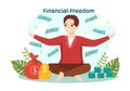 Financial Freedom Vector Illustration with Coins and Dollar to Save Money, Investment, Eliminate Debt, Expenses and Passive Income