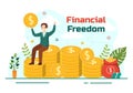 Financial Freedom Vector Illustration with Coins and Dollar to Save Money, Investment, Eliminate Debt, Expenses and Passive Income