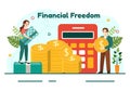 Financial Freedom Vector Illustration with Coins and Dollar to Save Money, Investment, Eliminate Debt, Expenses and Passive Income